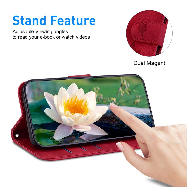 For Google Pixel 8 Pro Case Lotus Pattern PU Leather Phone Cover with Wallet Stand - Red