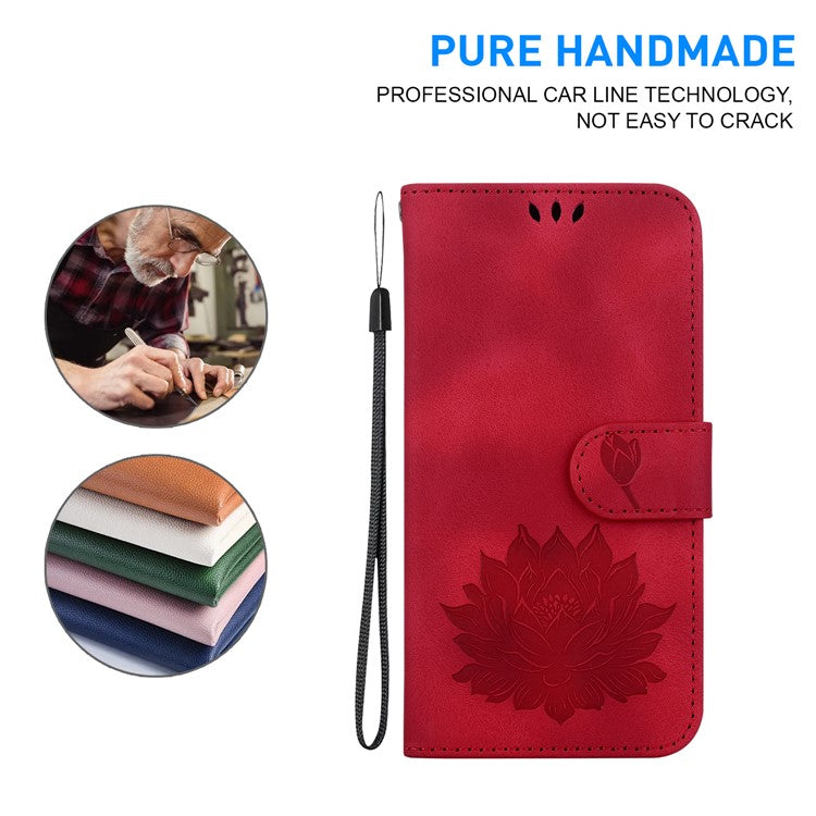 For Google Pixel 8 Pro Case Lotus Pattern PU Leather Phone Cover with Wallet Stand - Red