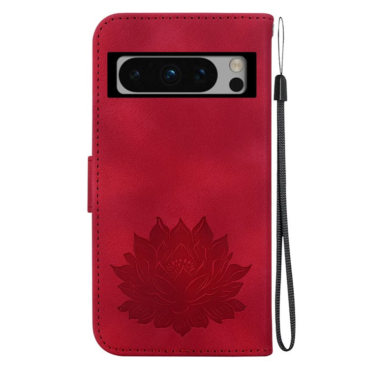 For Google Pixel 8 Pro Case Lotus Pattern PU Leather Phone Cover with Wallet Stand - Red