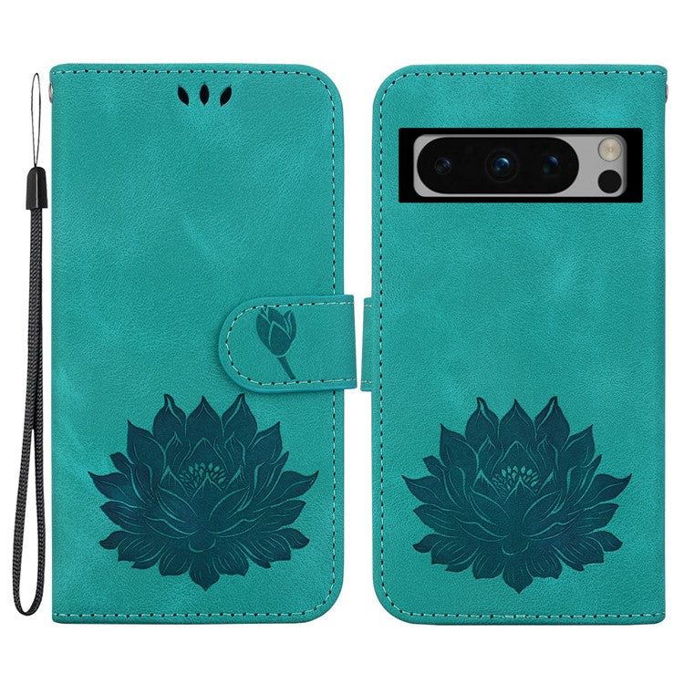 For Google Pixel 8 Pro Case Lotus Pattern PU Leather Phone Cover with Wallet Stand - Green