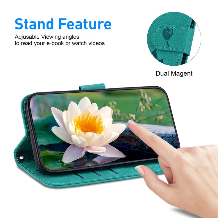 For Google Pixel 8 Pro Case Lotus Pattern PU Leather Phone Cover with Wallet Stand - Green