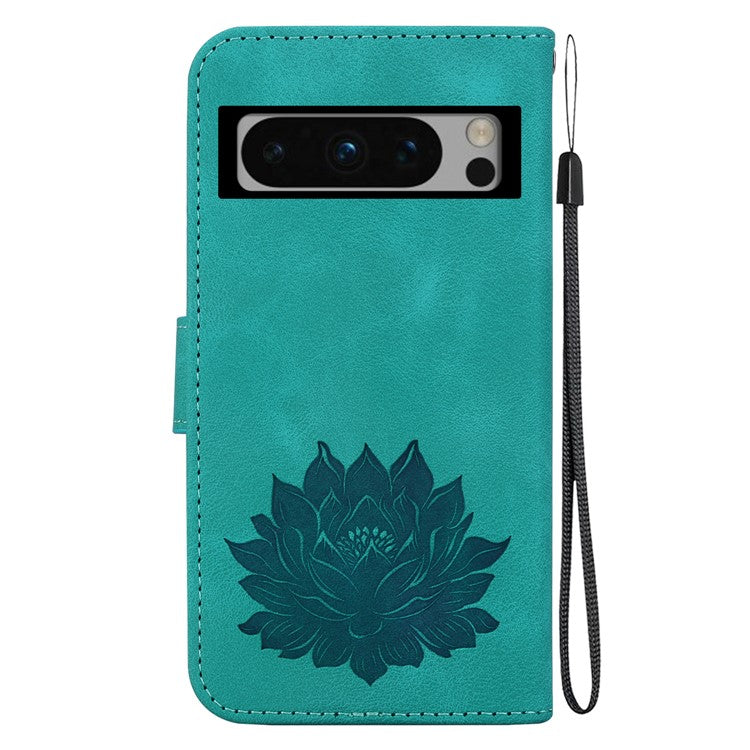 For Google Pixel 8 Pro Case Lotus Pattern PU Leather Phone Cover with Wallet Stand - Green