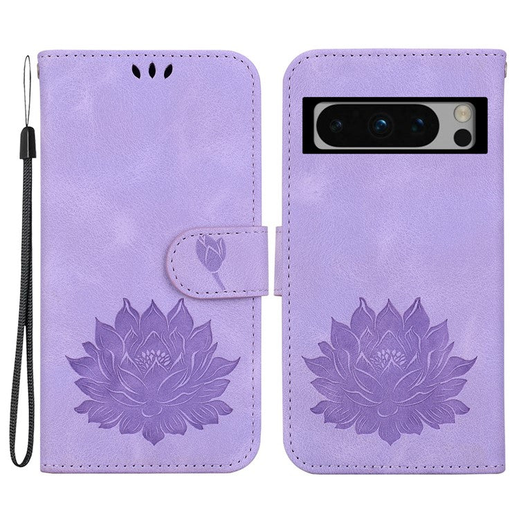 For Google Pixel 8 Pro Case Lotus Pattern PU Leather Phone Cover with Wallet Stand - Purple