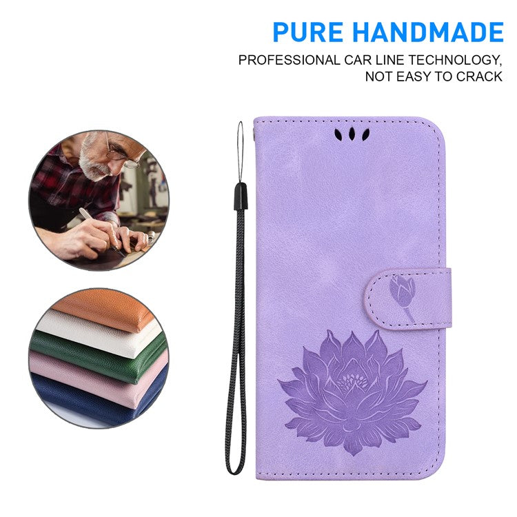 For Google Pixel 8 Pro Case Lotus Pattern PU Leather Phone Cover with Wallet Stand - Purple