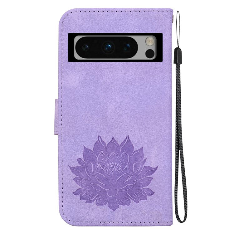 For Google Pixel 8 Pro Case Lotus Pattern PU Leather Phone Cover with Wallet Stand - Purple