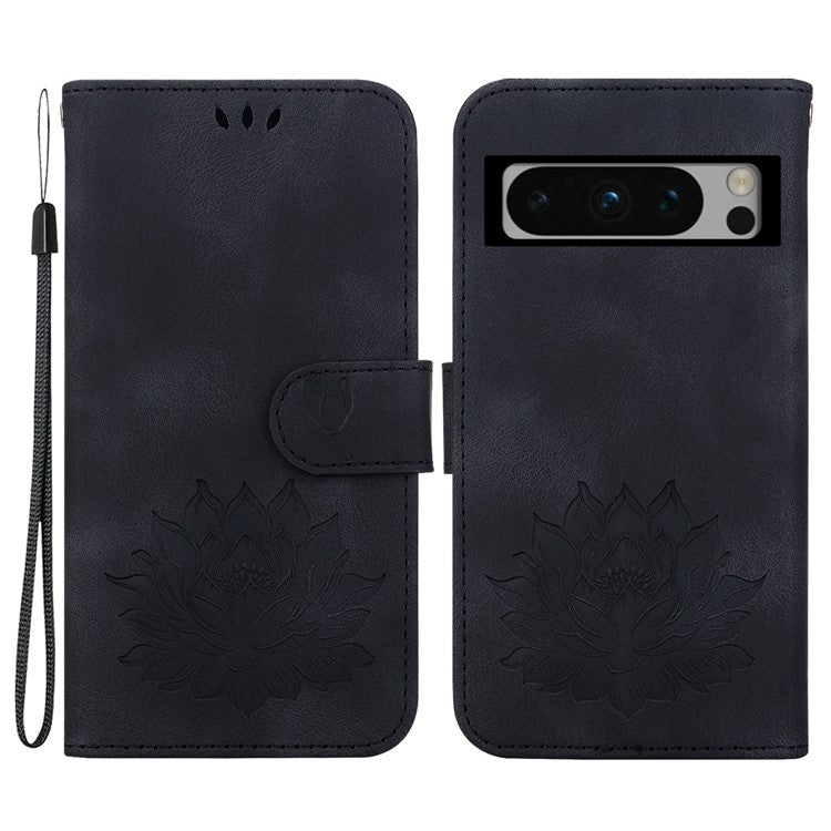 For Google Pixel 8 Pro Case Lotus Pattern PU Leather Phone Cover with Wallet Stand - Black