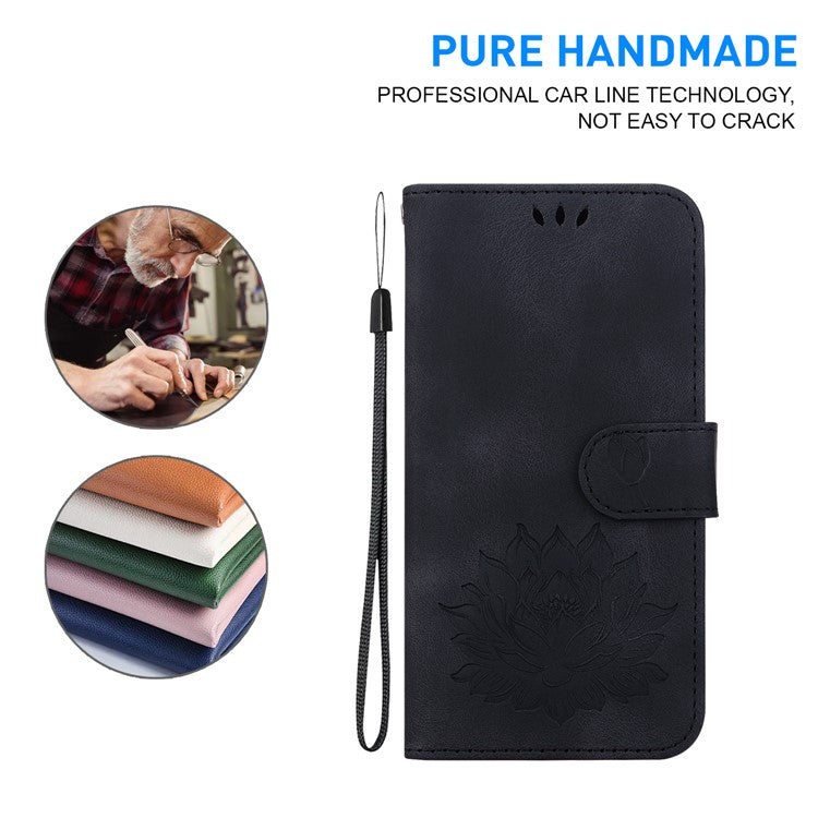 For Google Pixel 8 Pro Case Lotus Pattern PU Leather Phone Cover with Wallet Stand - Black