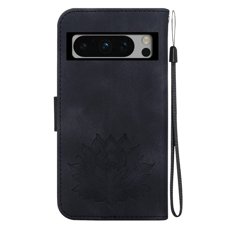 For Google Pixel 8 Pro Case Lotus Pattern PU Leather Phone Cover with Wallet Stand - Black