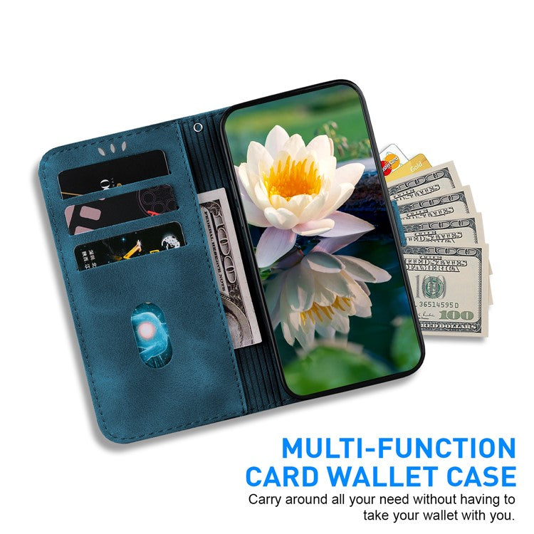 For Google Pixel 8 Stand Wallet Case PU Leather Flip Phone Cover Lotus Imprint - Blue