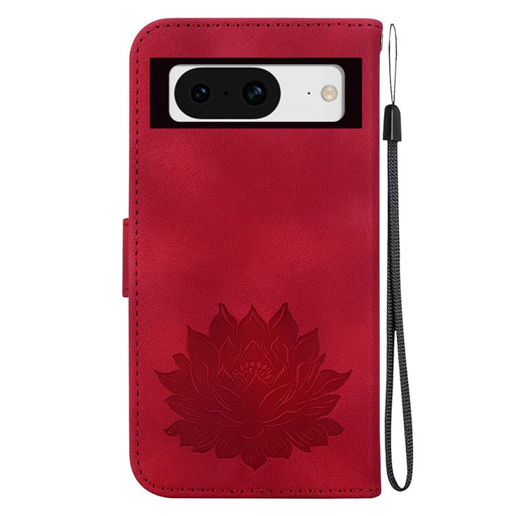 For Google Pixel 8 Stand Wallet Case PU Leather Flip Phone Cover Lotus Imprint - Red