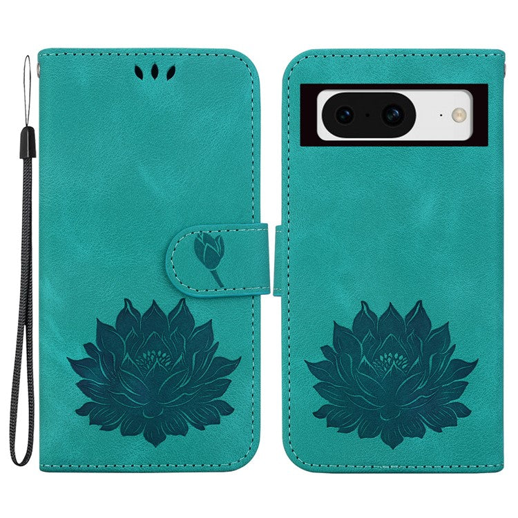 For Google Pixel 8 Stand Wallet Case PU Leather Flip Phone Cover Lotus Imprint - Green