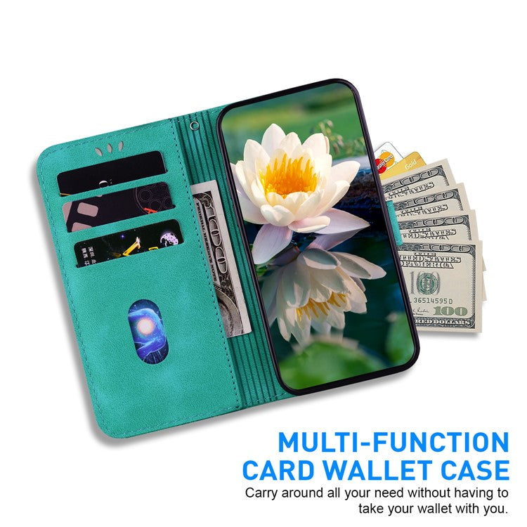 For Google Pixel 8 Stand Wallet Case PU Leather Flip Phone Cover Lotus Imprint - Green