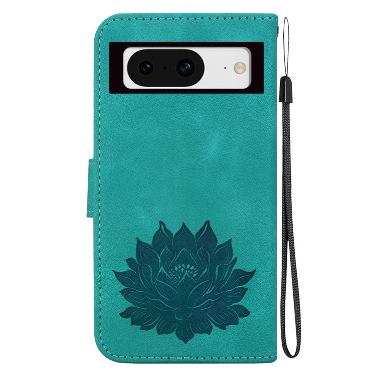 For Google Pixel 8 Stand Wallet Case PU Leather Flip Phone Cover Lotus Imprint - Green