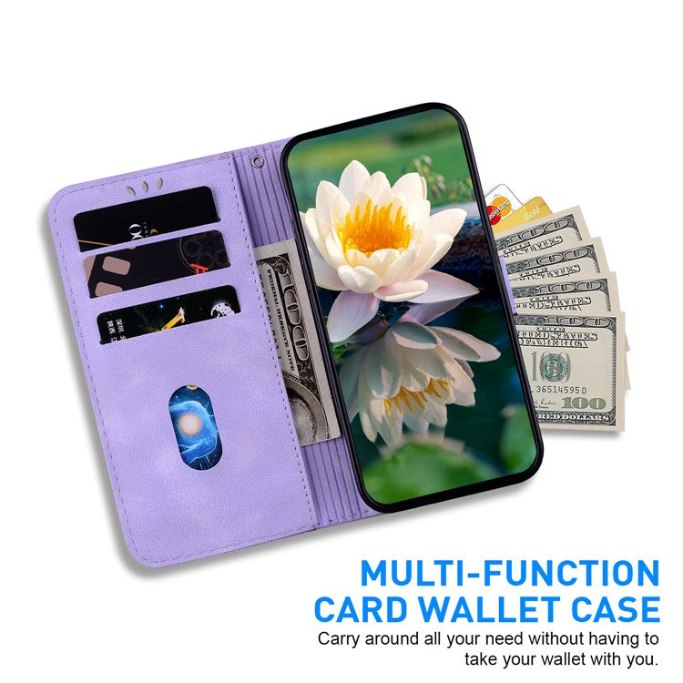 For Google Pixel 8 Stand Wallet Case PU Leather Flip Phone Cover Lotus Imprint - Purple