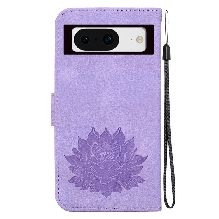 For Google Pixel 8 Stand Wallet Case PU Leather Flip Phone Cover Lotus Imprint - Purple