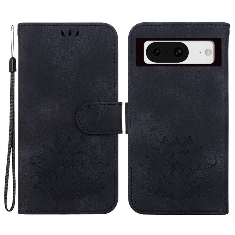 For Google Pixel 8 Stand Wallet Case PU Leather Flip Phone Cover Lotus Imprint - Black