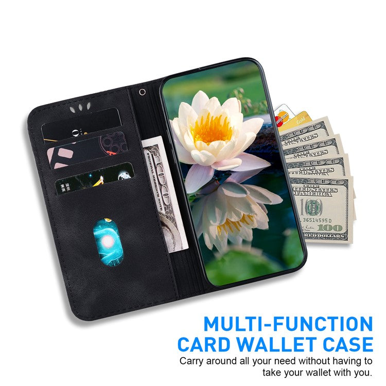 For Google Pixel 8 Stand Wallet Case PU Leather Flip Phone Cover Lotus Imprint - Black