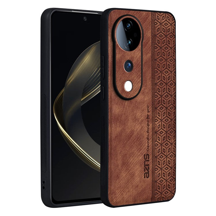 AZNS For vivo S19 Pro 5G Case Leather+TPU Phone Cover Imprinted Pattern - Brown