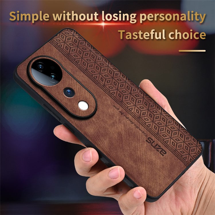 AZNS For vivo S19 Pro 5G Case Leather+TPU Phone Cover Imprinted Pattern - Brown