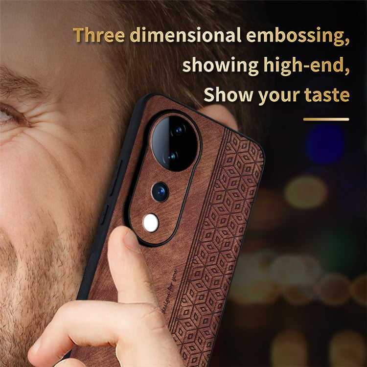 AZNS For vivo S19 Pro 5G Case Leather+TPU Phone Cover Imprinted Pattern - Brown