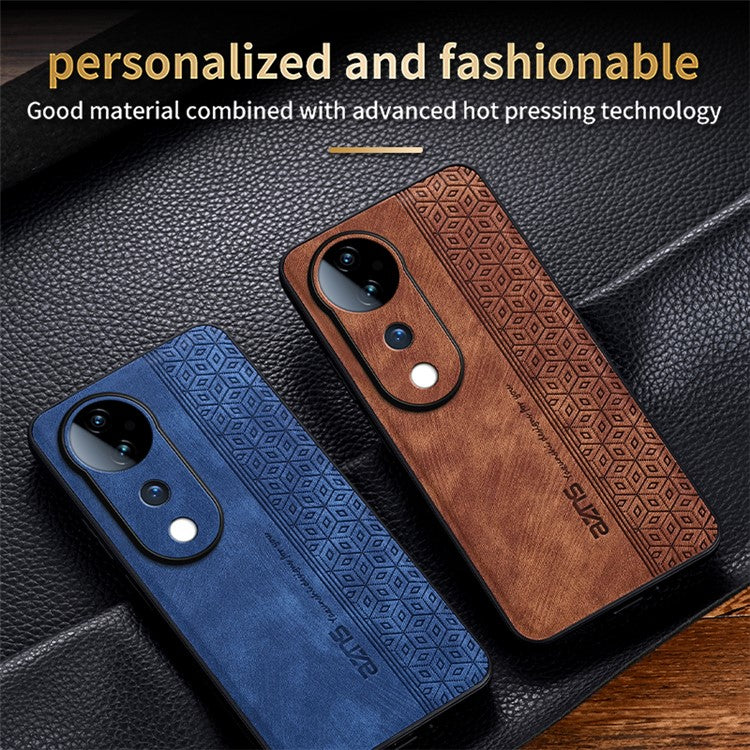 AZNS For vivo S19 Pro 5G Case Leather+TPU Phone Cover Imprinted Pattern - Brown