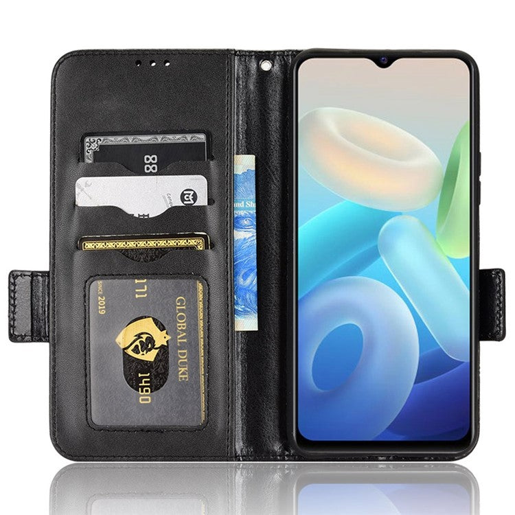 For vivo T1 5G / Y75 5G / Y55 5G Imprinted Triangle Pattern PU Leather Wallet Case Magnetic Clasp Flip Stand Cover with Wrist Strap - Black