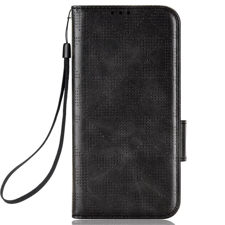 For vivo T1 5G / Y75 5G / Y55 5G Imprinted Triangle Pattern PU Leather Wallet Case Magnetic Clasp Flip Stand Cover with Wrist Strap - Black