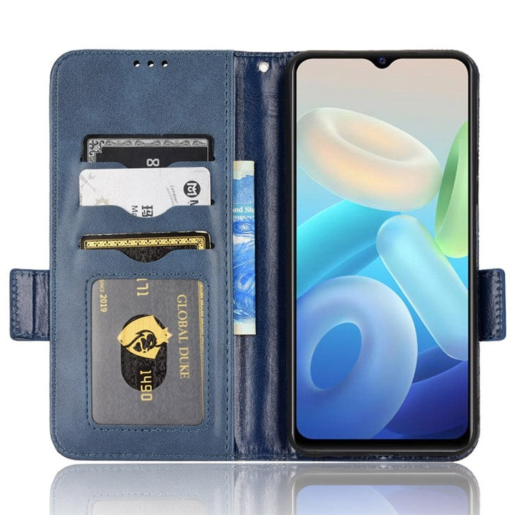 For vivo T1 5G / Y75 5G / Y55 5G Imprinted Triangle Pattern PU Leather Wallet Case Magnetic Clasp Flip Stand Cover with Wrist Strap - Blue