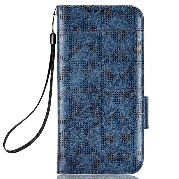 For vivo T1 5G / Y75 5G / Y55 5G Imprinted Triangle Pattern PU Leather Wallet Case Magnetic Clasp Flip Stand Cover with Wrist Strap - Blue