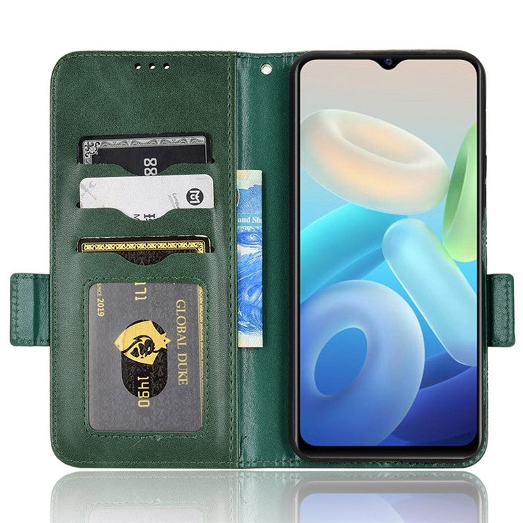 For vivo T1 5G / Y75 5G / Y55 5G Imprinted Triangle Pattern PU Leather Wallet Case Magnetic Clasp Flip Stand Cover with Wrist Strap - Green