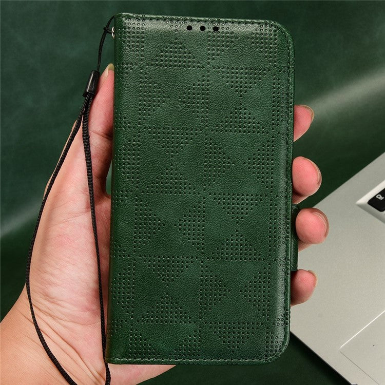 For vivo T1 5G / Y75 5G / Y55 5G Imprinted Triangle Pattern PU Leather Wallet Case Magnetic Clasp Flip Stand Cover with Wrist Strap - Green