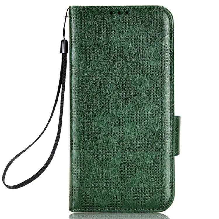 For vivo T1 5G / Y75 5G / Y55 5G Imprinted Triangle Pattern PU Leather Wallet Case Magnetic Clasp Flip Stand Cover with Wrist Strap - Green