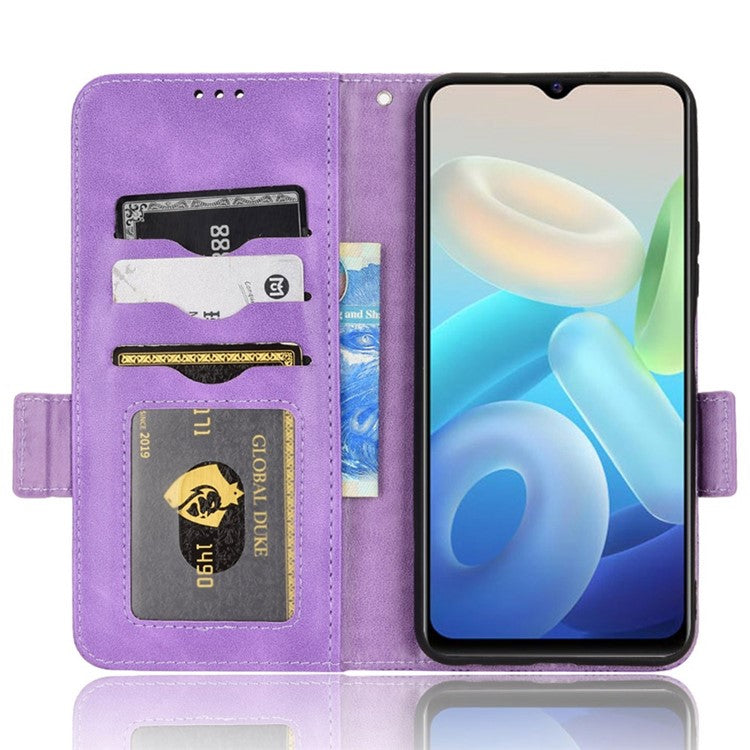 For vivo T1 5G / Y75 5G / Y55 5G Imprinted Triangle Pattern PU Leather Wallet Case Magnetic Clasp Flip Stand Cover with Wrist Strap - Purple