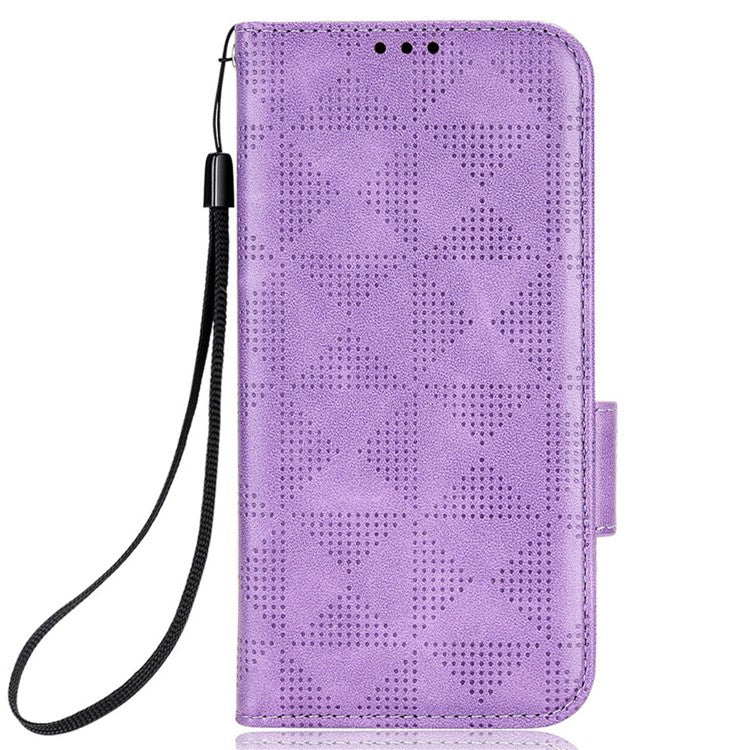 For vivo T1 5G / Y75 5G / Y55 5G Imprinted Triangle Pattern PU Leather Wallet Case Magnetic Clasp Flip Stand Cover with Wrist Strap - Purple