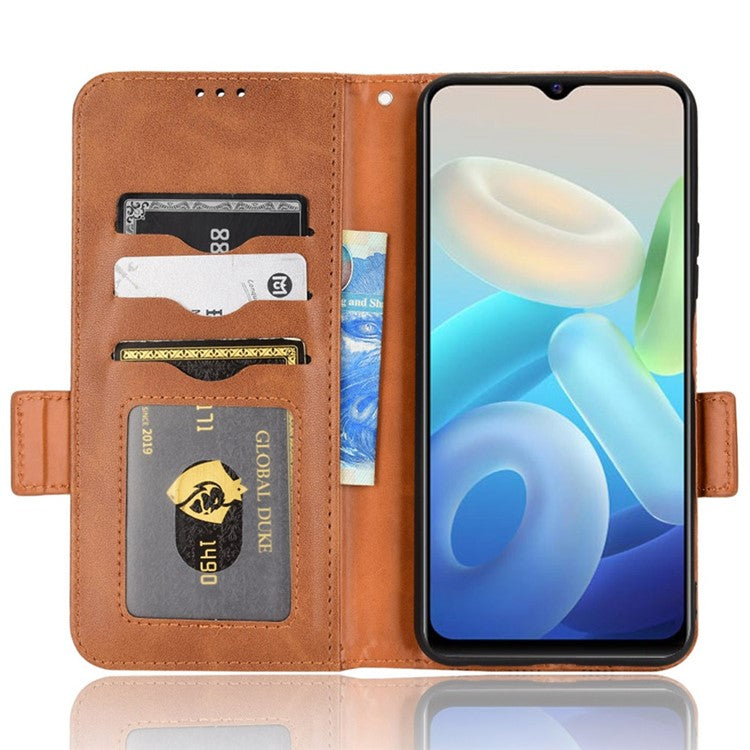 For vivo T1 5G / Y75 5G / Y55 5G Imprinted Triangle Pattern PU Leather Wallet Case Magnetic Clasp Flip Stand Cover with Wrist Strap - Brown