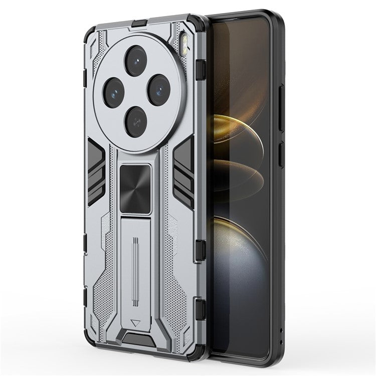 For vivo X100s 5G Case with Kickstand PC + TPU Shockproof Phone Cover - Grey