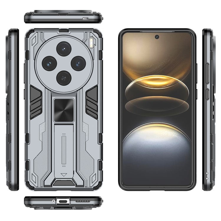 For vivo X100s 5G Case with Kickstand PC + TPU Shockproof Phone Cover - Grey