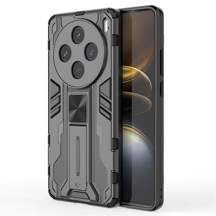 For vivo X100s 5G Case with Kickstand PC + TPU Shockproof Phone Cover - Black