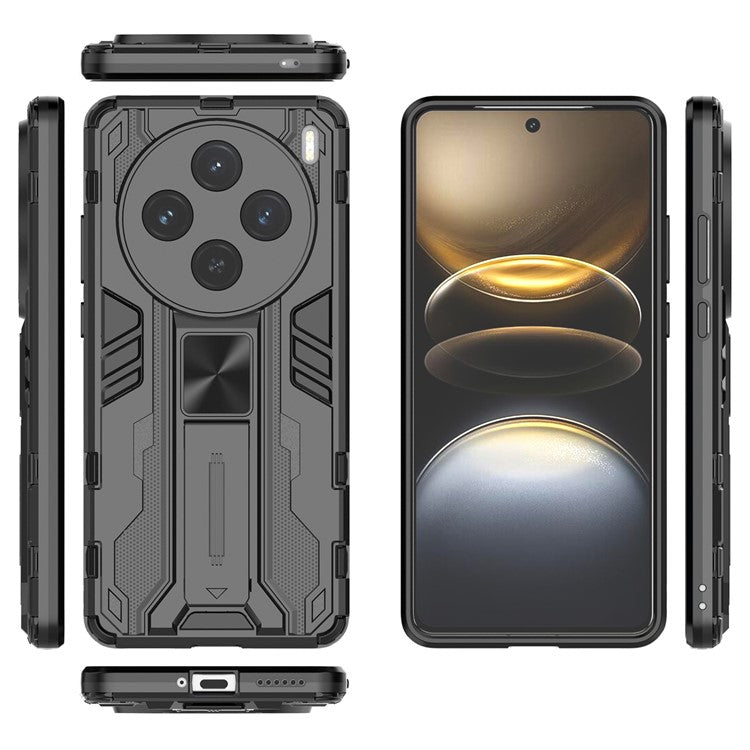 For vivo X100s 5G Case with Kickstand PC + TPU Shockproof Phone Cover - Black