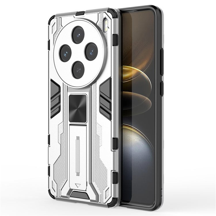 For vivo X100s 5G Case with Kickstand PC + TPU Shockproof Phone Cover - Silver