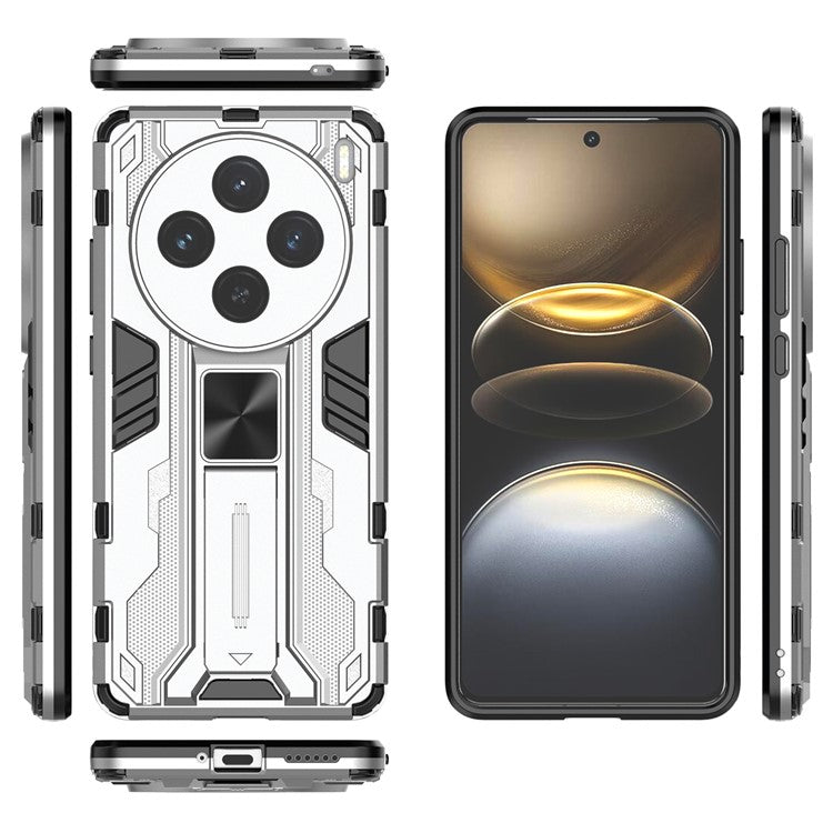 For vivo X100s 5G Case with Kickstand PC + TPU Shockproof Phone Cover - Silver