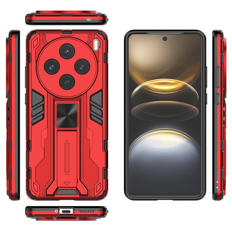 For vivo X100s 5G Case with Kickstand PC + TPU Shockproof Phone Cover - Red