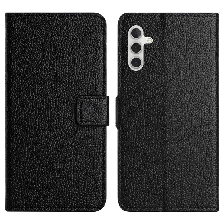 For Samsung Galaxy S24 FE Case Wallet Litchi Texture Leather Phone Cover - Black