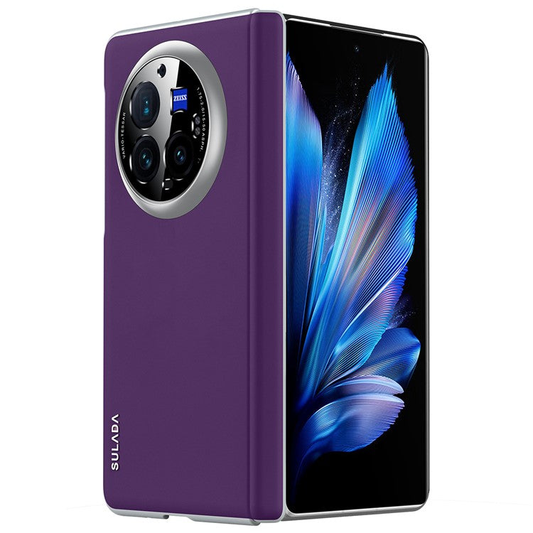 SULADA For vivo X Fold3 Pro Magnetic Case Leather+PC Folding Phone Cover with Spring Hinge - Purple