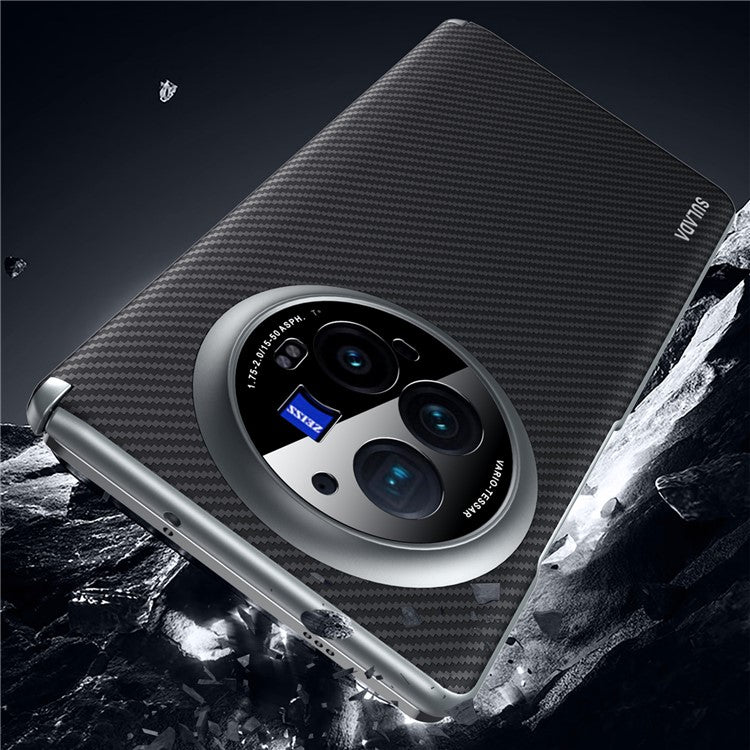 SULADA For vivo X Fold3 Pro Magnetic Case Leather+PC Phone Cover Carbon Fiber Texture - Black