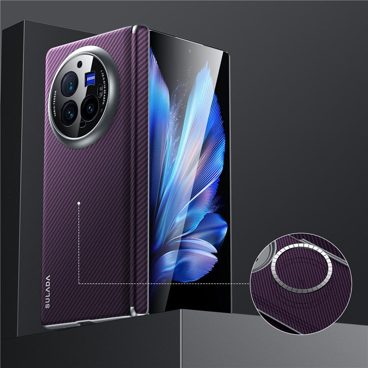 SULADA For vivo X Fold3 Pro Magnetic Case Leather+PC Phone Cover Carbon Fiber Texture - Purple