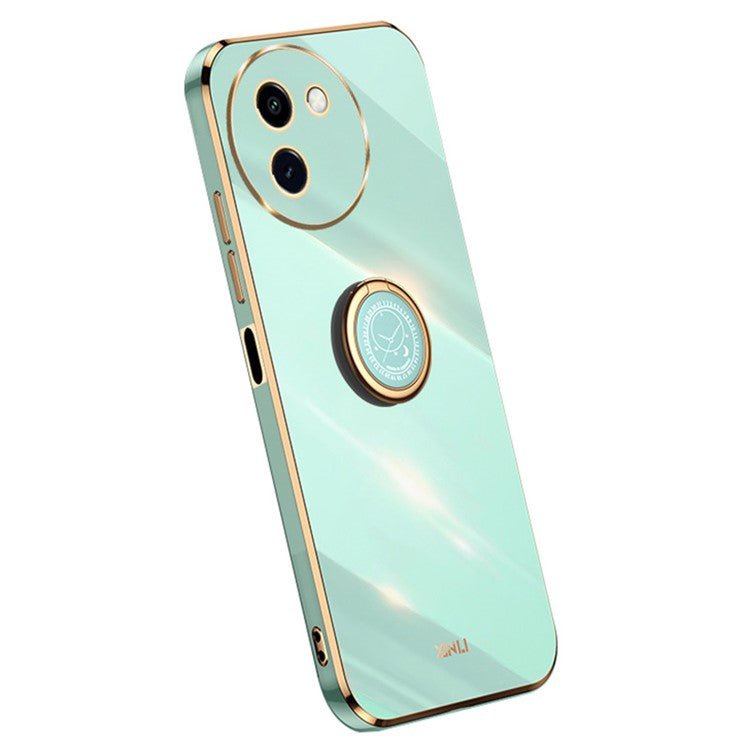 XINLI For vivo Y200i 5G Case Electroplating Soft TPU Ring Kickstand Phone Cover - Cyan