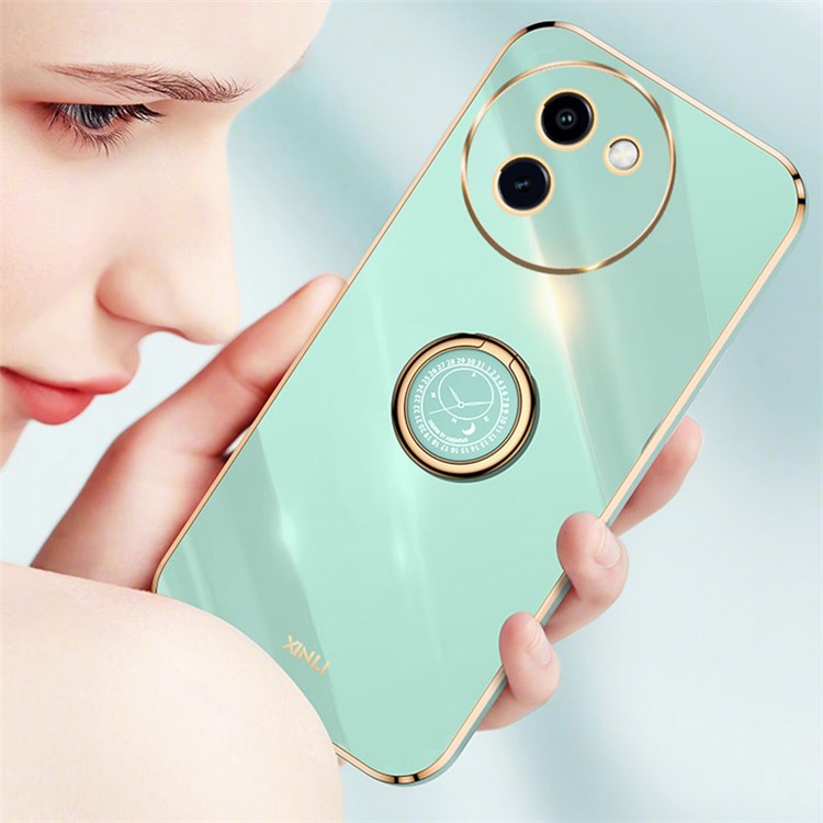 XINLI For vivo Y200i 5G Case Electroplating Soft TPU Ring Kickstand Phone Cover - Cyan