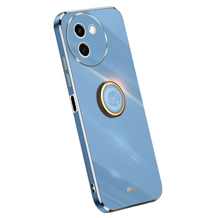 XINLI For vivo Y200i 5G Case Electroplating Soft TPU Ring Kickstand Phone Cover - Blue