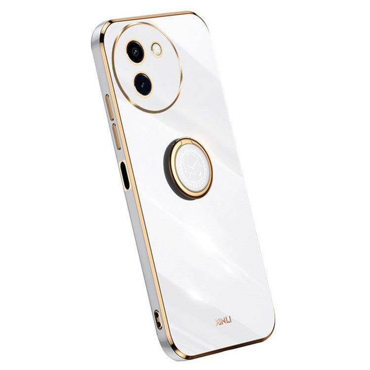 XINLI For vivo Y200i 5G Case Electroplating Soft TPU Ring Kickstand Phone Cover - White